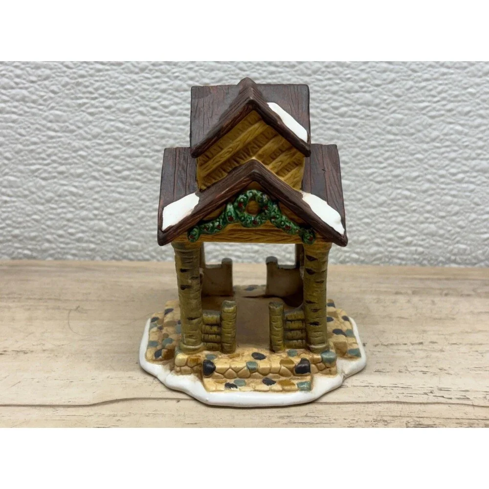 Christmas Village White Tree Bark Gazebo Porcelain Figurine